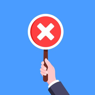 El tutuşu kontrol işareti x sancak levhası iş konsepti düz stil tasarım vektör illüstrasyonu.