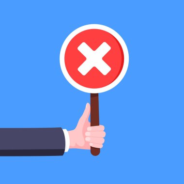 El tutuşu kontrol işareti x sancak levhası iş konsepti düz stil tasarım vektör illüstrasyonu.