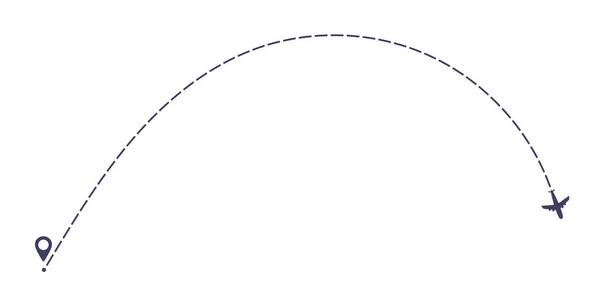 飛行機破線パスフラットスタイルのデザインベクトル図白の背景に隔離. — ストックベクタ
