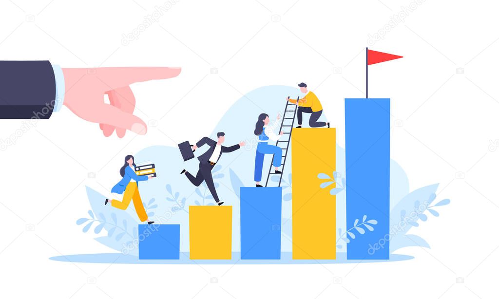 Business mentor helps to improve career and holding stairs steps vector illustration.