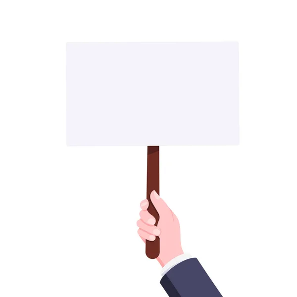 Mão segurar em branco protesto banner placa sinal negócio conceito plano estilo design vetor ilustração. — Vetor de Stock