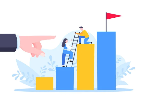 Le mentor en affaires aide à améliorer la carrière et à tenir des escaliers illustration vectorielle. — Image vectorielle