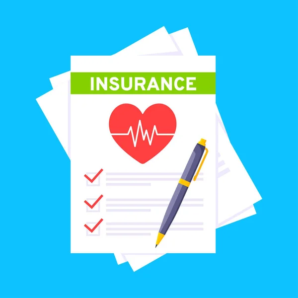 Krankenversicherungs-Anspruchsformular mit Aktenpapier Blatt flachen Stil Design Vektor Illustration. — Stockvektor