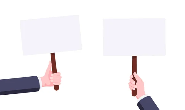 Hand halten leere Protest Banner Platten unterzeichnen Geschäftskonzept flachen Stil Design Vektor Illustration. — Stockvektor