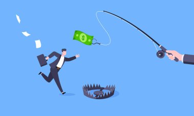 Balıkçılık para kovalama iş konsepti iş adamı dolar peşinde koşma ve onu yakalamaya çalışma.