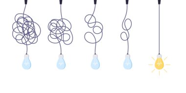 Kaos sadeleştirme, problem çözme ve iş çözümleri fikir arama kavramı vektör illüstrasyonu.