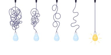 Kaos sadeleştirme, problem çözme ve iş çözümleri fikir arama kavramı vektör illüstrasyonu.