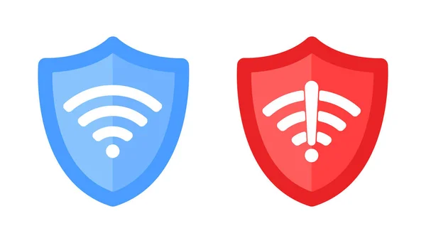 Escudo inalámbrico con texto VPN y no VPN icono wifi signo diseño plano vector ilustración. — Archivo Imágenes Vectoriales