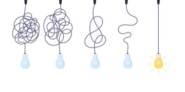 Kaos sadeleştirme, problem çözme ve iş çözümleri fikir arama kavramı vektör illüstrasyonu.