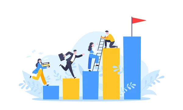 Business mentor helps to improve career and holding stairs steps vector illustration. — Stock Vector