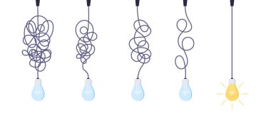 Kaos sadeleştirme, problem çözme ve iş çözümleri fikir arama kavramı vektör illüstrasyonu.