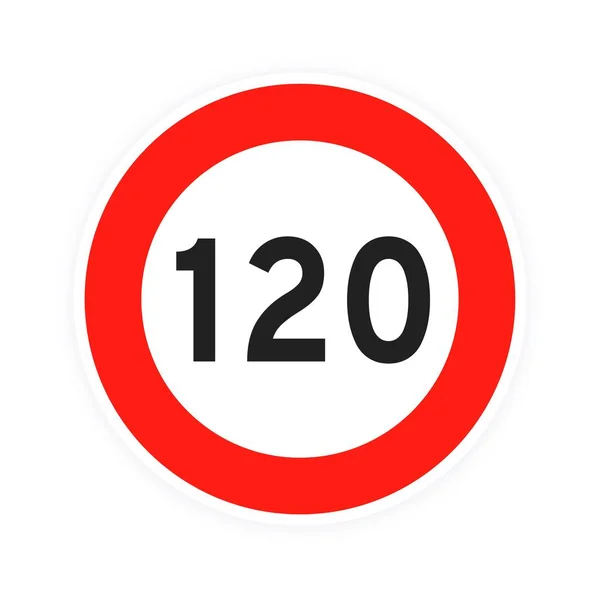 Hız limiti 120 yuvarlak yol trafik simgesi düz stil tasarım çizimi illüstrasyonu. — Stok Vektör