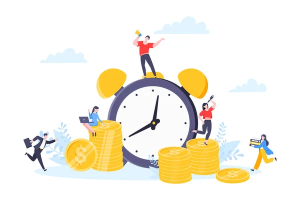 El tiempo es dinero o ahorrar tiempo concepto de negocio plano estilo vector ilustración aislado sobre fondo blanco. — Archivo Imágenes Vectoriales