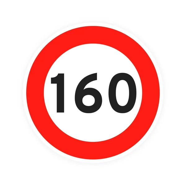 Tempolimit 160 Runde Verkehrszeichen Zeichen flachen Stil Design Vektor Illustration isoliert auf weißem Hintergrund. — Stockvektor