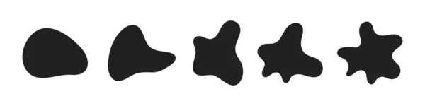 Abstrato líquido orgânico preto irregular blotch formas estilo plano design fluido vetor ilustração conjunto. —  Vetores de Stock