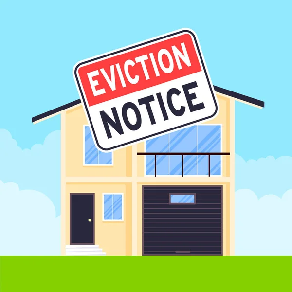 Aviso de despejo da casa documento legal ícone sinal adesivo na ilustração do vetor de construção da casa. —  Vetores de Stock