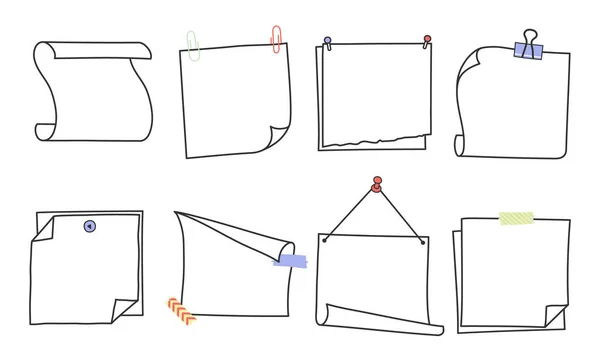 Doodle hand getekend memo notities en herinneringen vector illustratie set. — Stockvector