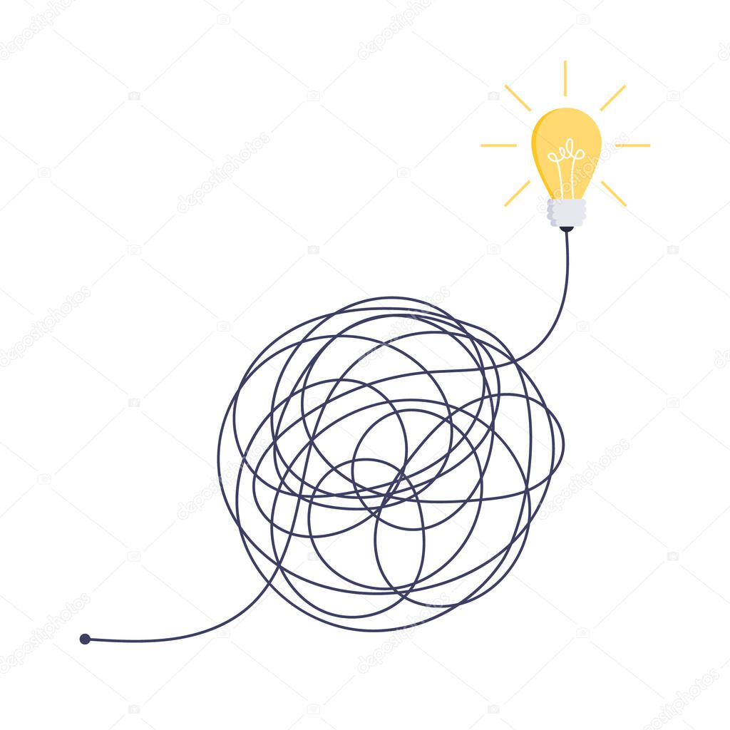 Complex easy simple way from start to idea. Chaos simplifying, problem solving and business solutions idea searching concept vector illustration.