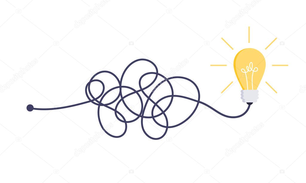 Complex easy simple way from start to idea. Chaos simplifying, problem solving and business solutions idea searching concept vector illustration.