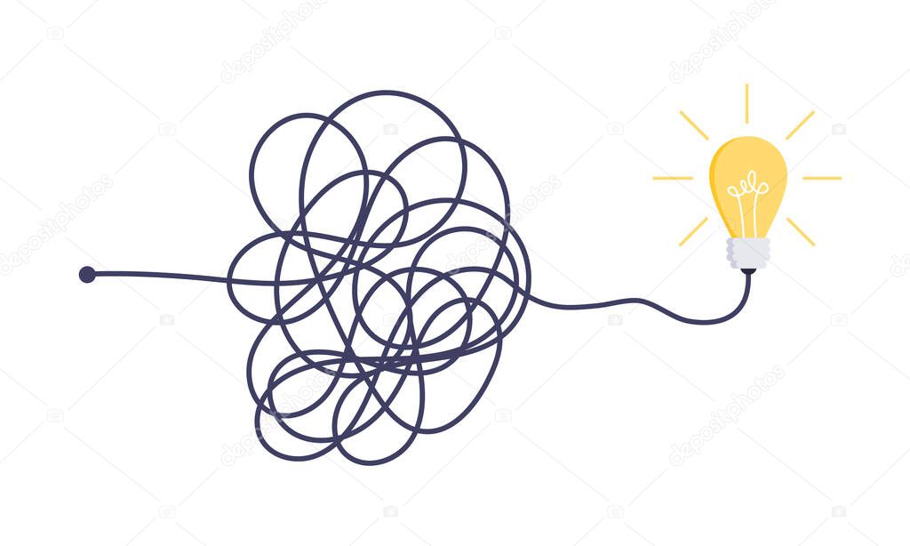 Complex easy simple way from start to idea. Chaos simplifying, problem solving and business solutions idea searching concept vector illustration.