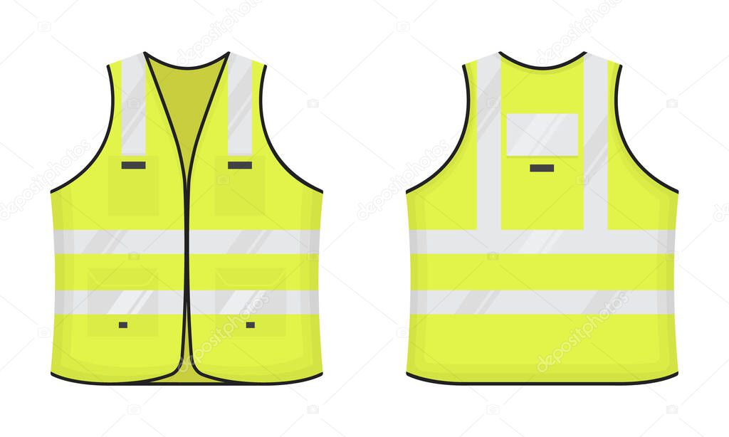 Safety reflective vest icon sign flat style design vector illustration set.