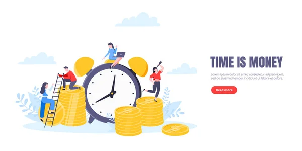 Tijd is geld of bespaar tijd business concept platte stijl vector illustratie geïsoleerd op witte achtergrond. — Stockvector