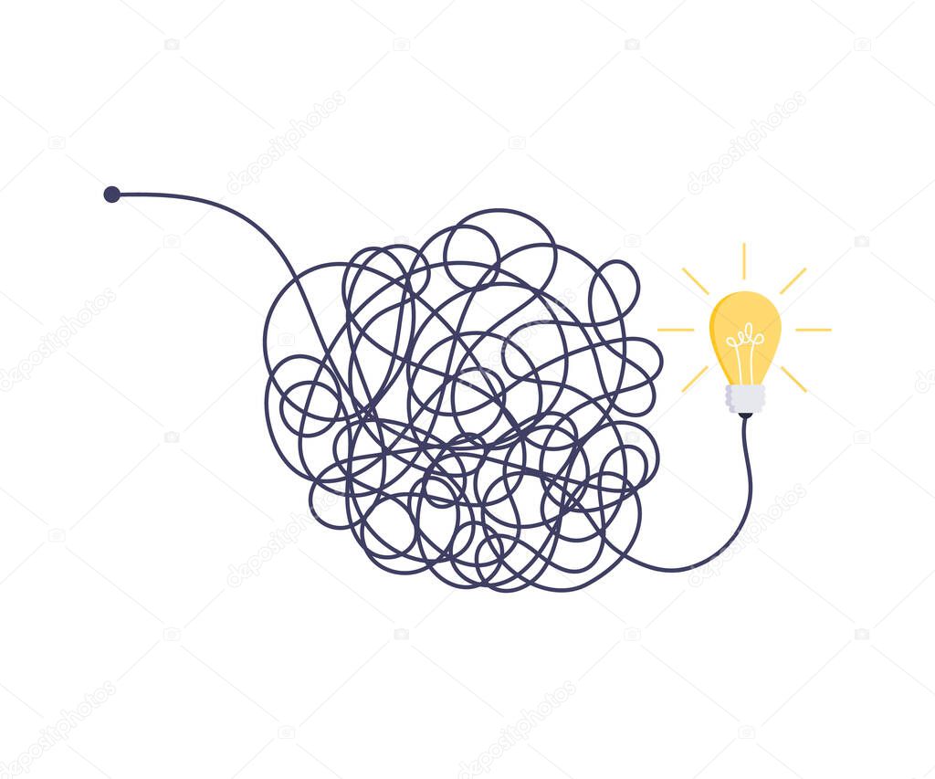 Complex easy simple way from start to idea. Chaos simplifying, problem solving and business solutions idea searching concept vector illustration.