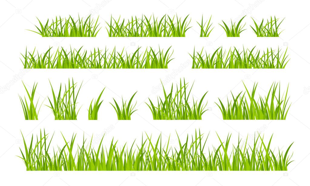 Green grassland lawn field border flat style design vector illustration set isolated on white background.