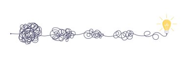 Karmaşık, baştan sona basit bir yol. Kaos sadeleştirme, problem çözme ve iş çözümleri fikir arama kavramı vektör illüstrasyonu.