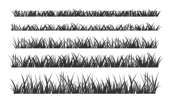 Black silhouettes of grassland lawn field border flat style design vector illustration set. — Wektor stockowy