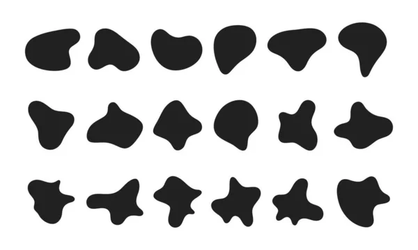 Zufällige abstrakte flüssige organische schwarze unregelmäßige Flecken Formen flachen Stil Design Flüssigkeitsvektor Illustration Set. — Stockvektor