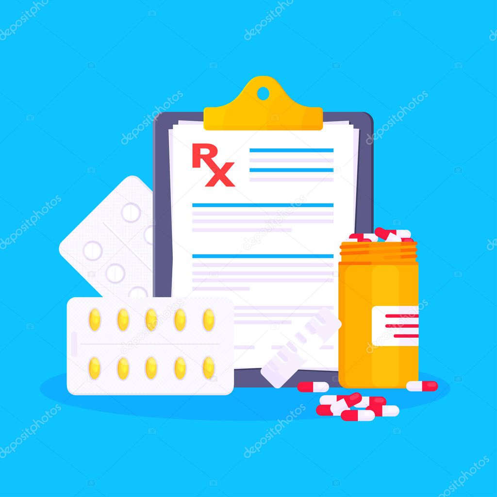 Medical rx form prescription flat style design vector illustration.