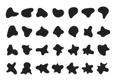 Rastgele soyut sıvı organik siyah düzensiz leke düz stil tasarım akışkan vektör çizimi seti