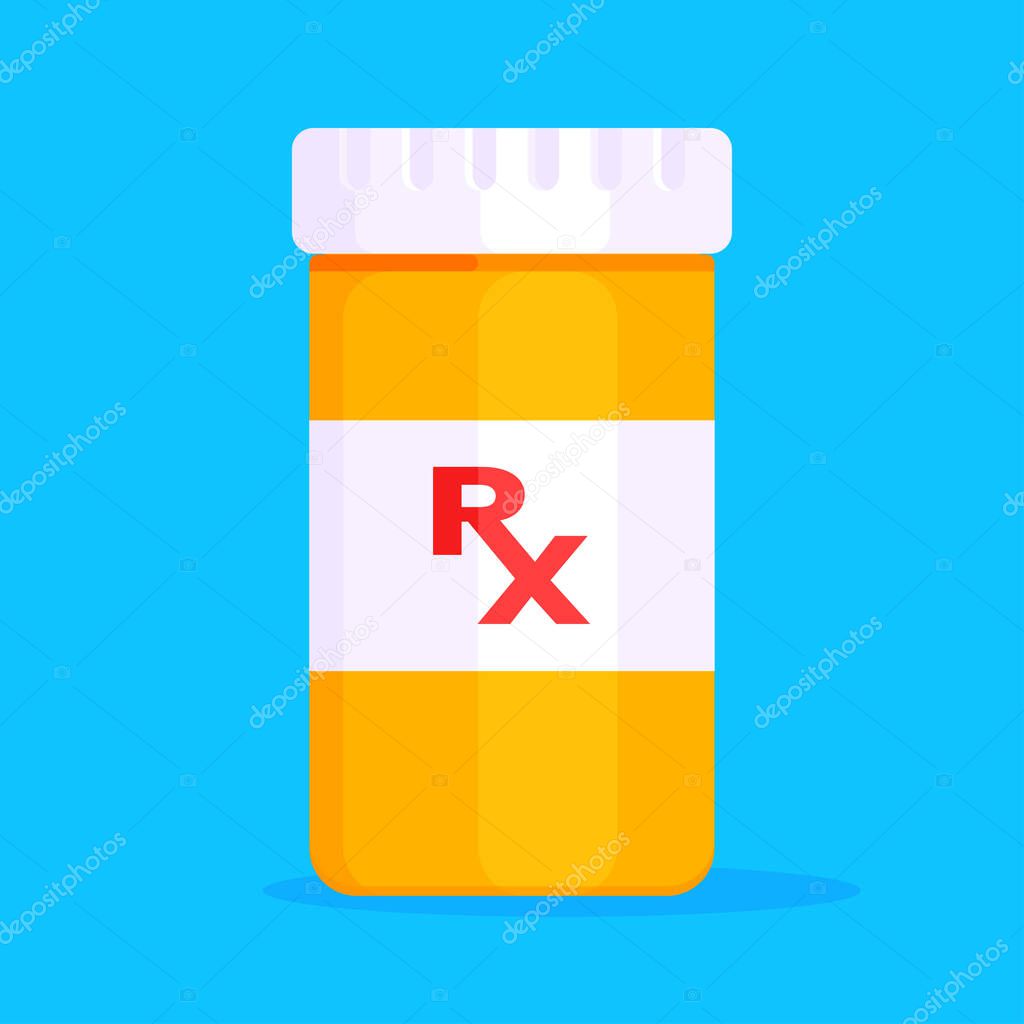 Rx pill bottle for capsules or tablets flat style design vector illustration.