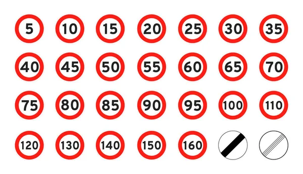 Hız limiti 5-160 yuvarlak yol trafik simgesi işaret düz stil tasarım vektör çizimi beyaz arkaplanda izole edildi. — Stok Vektör