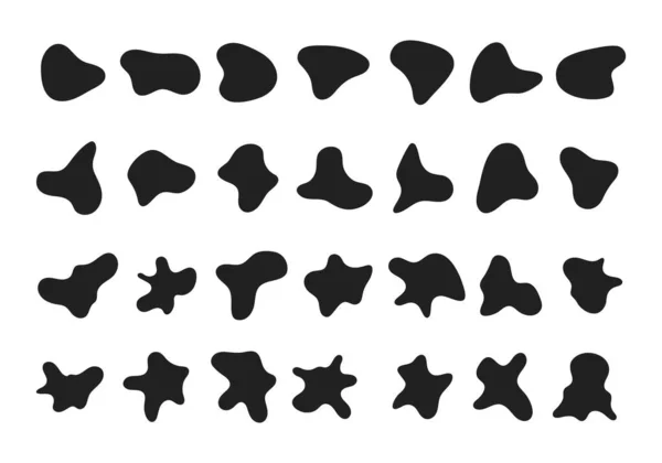 Zufällige abstrakte flüssige organische schwarze unregelmäßige Flecken Formen flachen Stil Design Flüssigkeitsvektor Illustration Set — Stockvektor