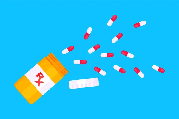 ( 영어 ) Rx pill bottle for capsules or tablets flat style design vector illustration. — 스톡 벡터