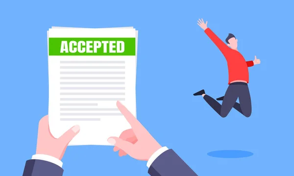 Carta de aceitação de trabalho ou universidade com envelope e folhas de papel documento de e-mail. — Vetor de Stock