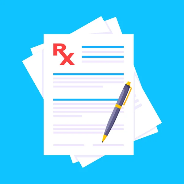 Prescripción médica forma rx en portapapeles estilo plano diseño vector ilustración. — Vector de stock