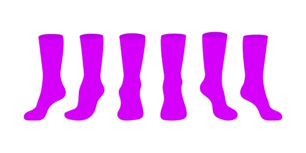 Plantilla de calcetines púrpura maqueta de diseño de estilo plano vector conjunto de ilustración. — Vector de stock