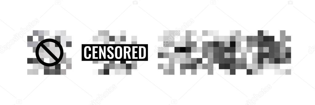 Censored pixel sign flat style design vector illustration set concept isolated on white background.