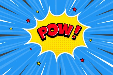 Pow komik konuşma balonu yarım ton gölge metin ifadesi retro çizgi roman tarzı düz tasarım.