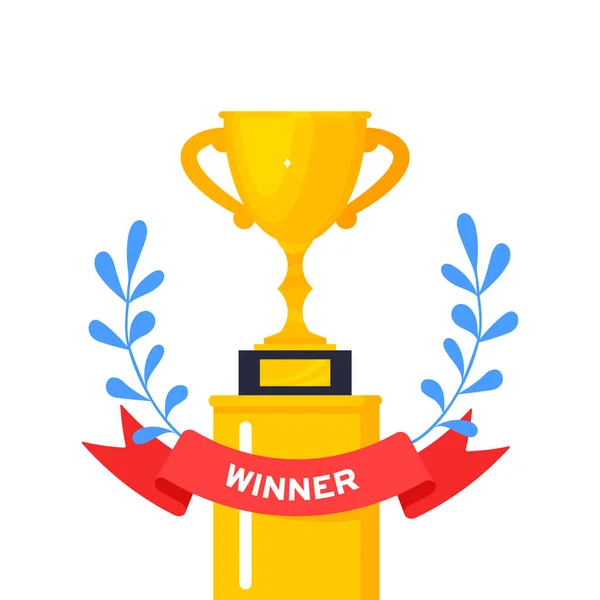 Golden winner award trophy goblet cup icon sign flat style design illustration isolated on white background. — стоковий вектор