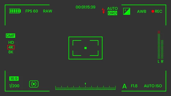 カメラファインダーナイトビジョンビデオやフォトフレームレコーダーフラットスタイルのデザインベクトルイラスト. — ストックベクタ