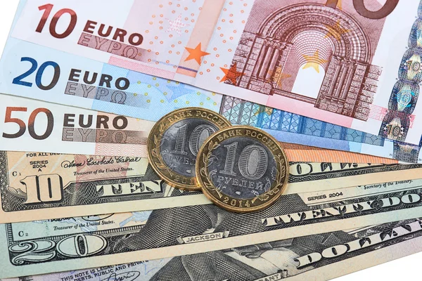 Euros, Dollars And Roubles — Stock Photo, Image