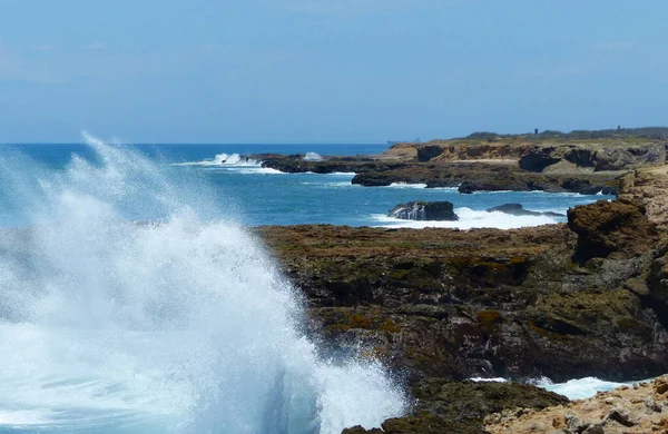 Waves Pacific Ocean Crashing Rock Chocolatera Santa Elena Province Salinas — Stock Photo, Image