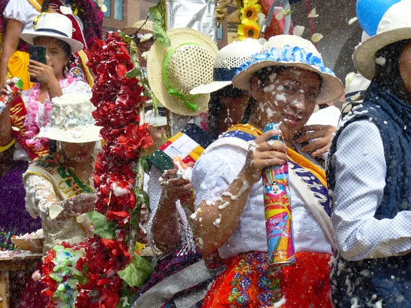 Cuenca Équateur Février 2020 Défilé Carnaval Cuenca Femme Costume Traditionnel — Photo