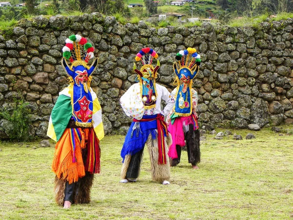 Chobshi Azuay Equador Junho 2021 Grupo Dançarinos Como Personagens Folclóricos — Fotografia de Stock