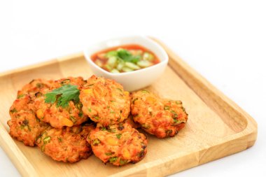 Kızarmış Tavuk Kek, Tayland yemeği. Düşük yağlı gıda sağlık için iyi.