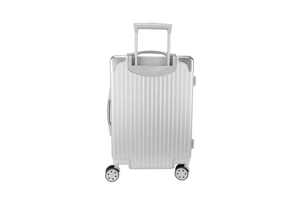 Silver Bagage Väska Med Kopia Utrymme Isolerad Vitt — Stockfoto